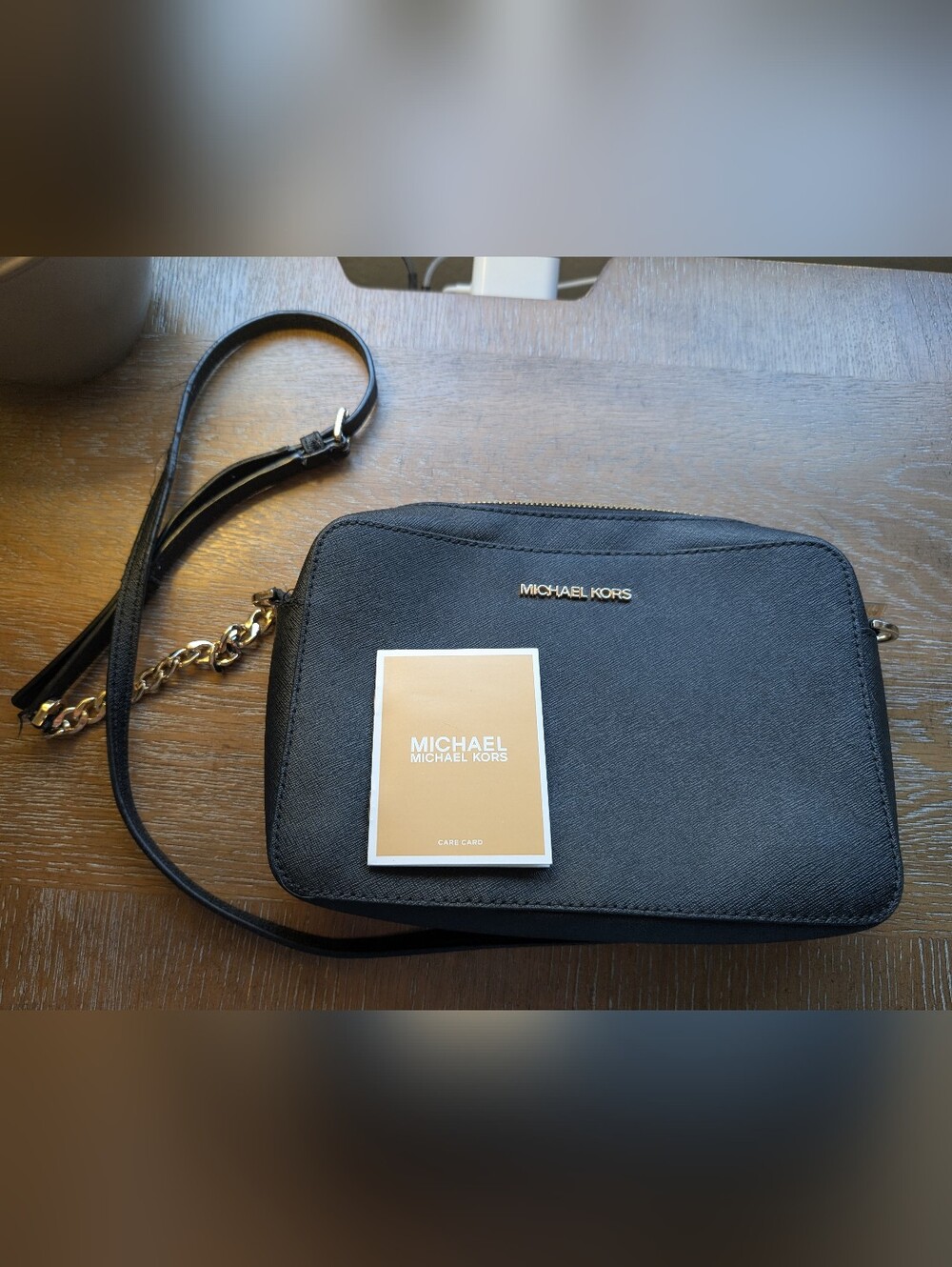 MICHAEL KORS "Jet Set" "Large" Black Saffiano Leather Crossbody